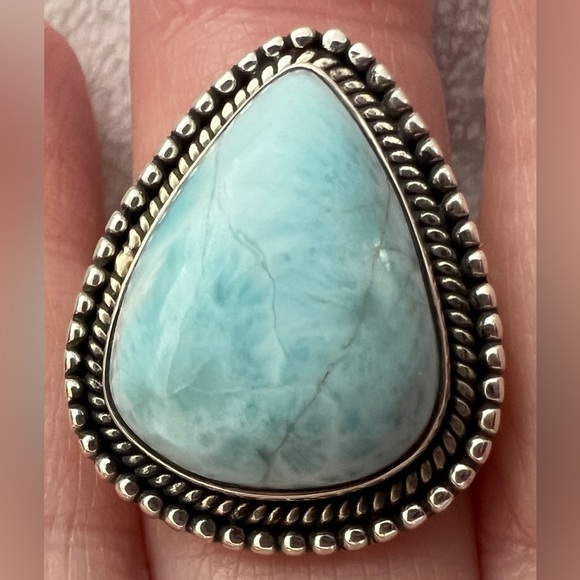 ❤️ Blue Larimar Southwestern 925 Ring Sz 8.75 Navajo Inspired 8.5gms - Picture 12 of 12